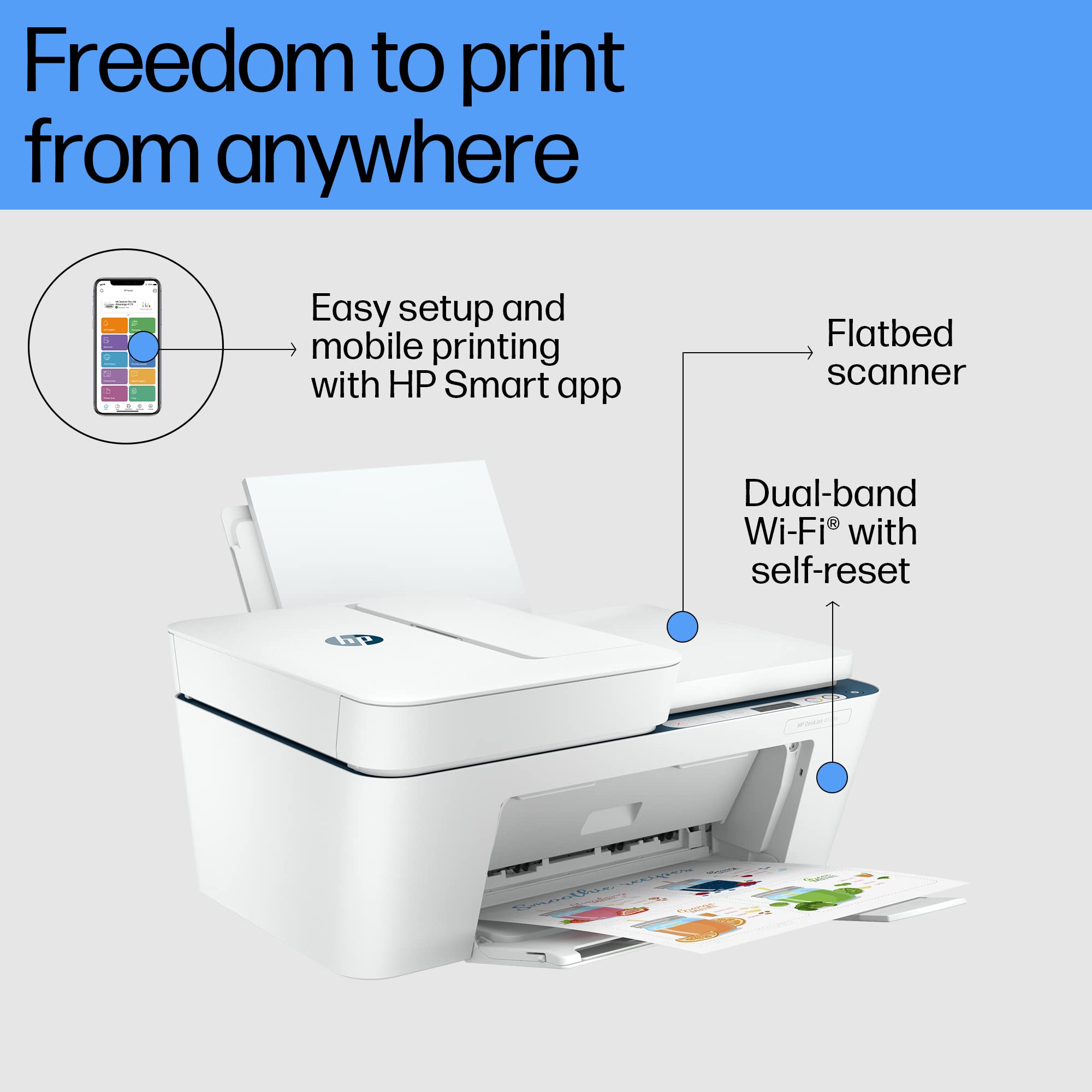 Deskjet 4123 Printer, Automatic Document Feeder, Copy, Scan, USB, Simple Setup Smart App, Ideal for Home. - Image 5