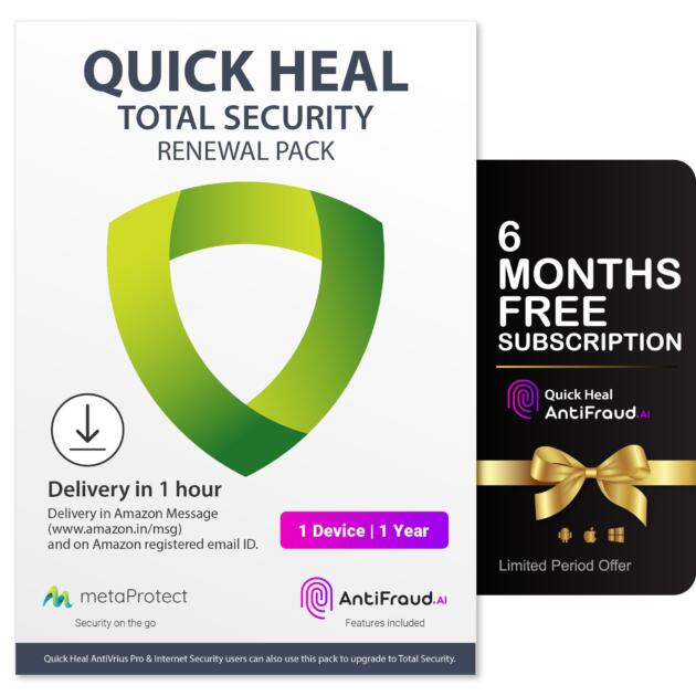 Quick Heal Total Security Renewal Upgrade Silver Pack - 1 User, 1 Year (Email Delivery In 1 Hour- No Cd) Existing Single User Subscription Needed + Get 6 month AntiFraud.AI Key for IOS and Android