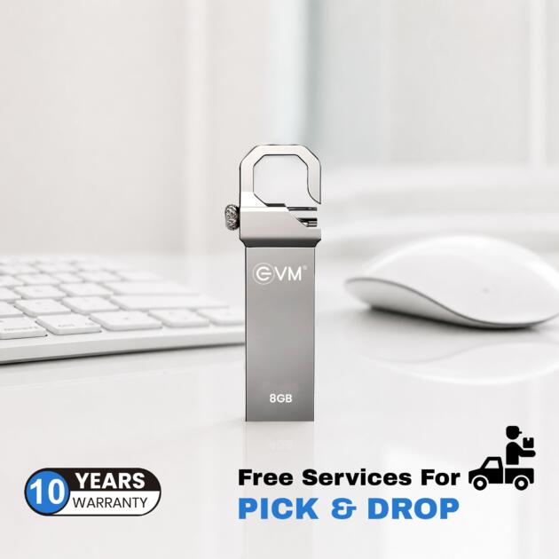 EVM EnStore 8GB USB 2.0 Durable Metal Flash Drive | Dependable 15MB/s Read|Rugged Metal Body | Seamless Plug & Play | Laptop Desktop Car Stereo Set-Top Box | 10 Years Warranty (EVMPD/8GB)