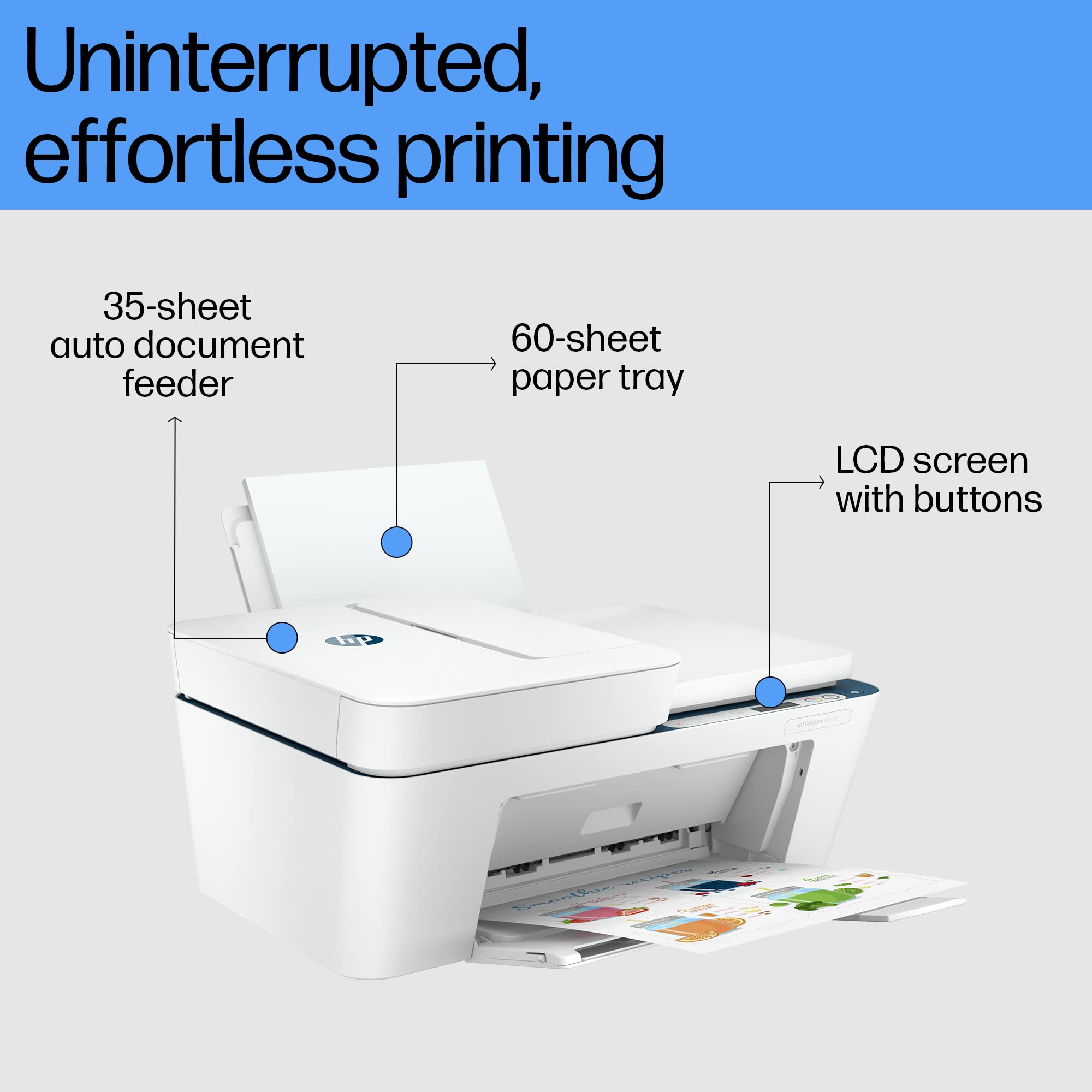 Deskjet 4123 Printer, Automatic Document Feeder, Copy, Scan, USB, Simple Setup Smart App, Ideal for Home. - Image 4
