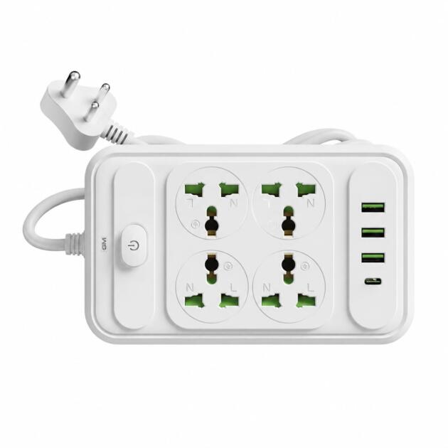 G+ ConnectX 6-in-1 Powerstrip with Type-C, 4 Universal Sockets, 3 USB, 2500W, 2M Cable, Master Switch, Surge Protection | Extension Board for Home & Office