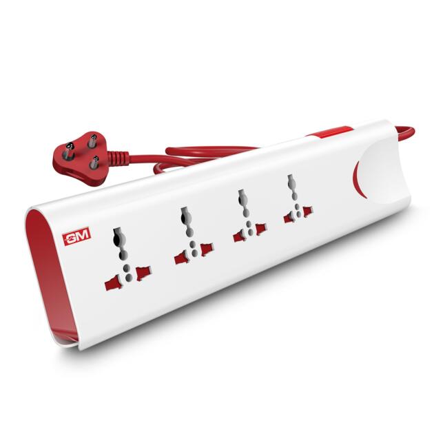 3060 Extension Board 10Amp Output 250 Volts with 2 Mtr Extension Cord & Surge Protector | Master Switch, Safety Shutter, 4 International Sockets | Multi Plug Travel Adapter for Home Appliances