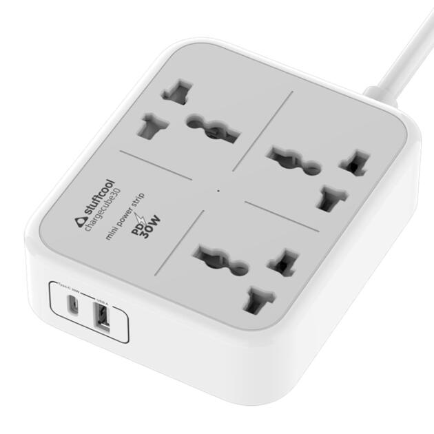 ChargeCube 30 Mini Surge Protector with 3 AC Ports and 30W Dual Port Type C PD PPS Output with Super Fast Charging, Charging iPhones 50% in 30 mins, Charges MacBook Air
