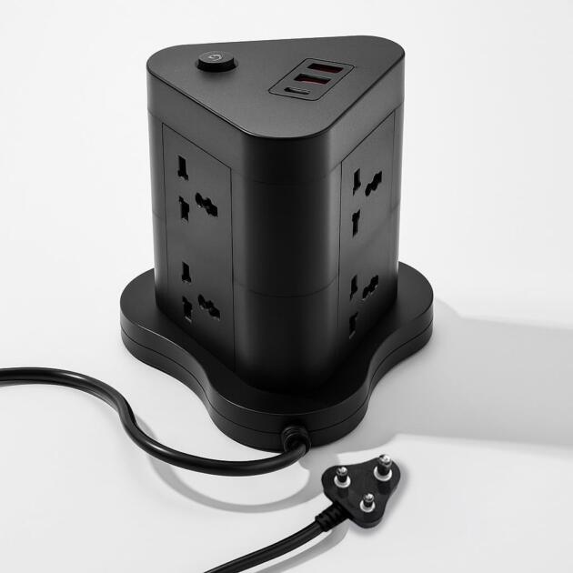 Extension Board, Power Strip with 6 USB Ports and 3 Universal Socket, 2500W 10A Extension Cord, 3-Pin Surge Protector Power Strip for Home, Office, Computer, Mobile Charging (Black-N82)