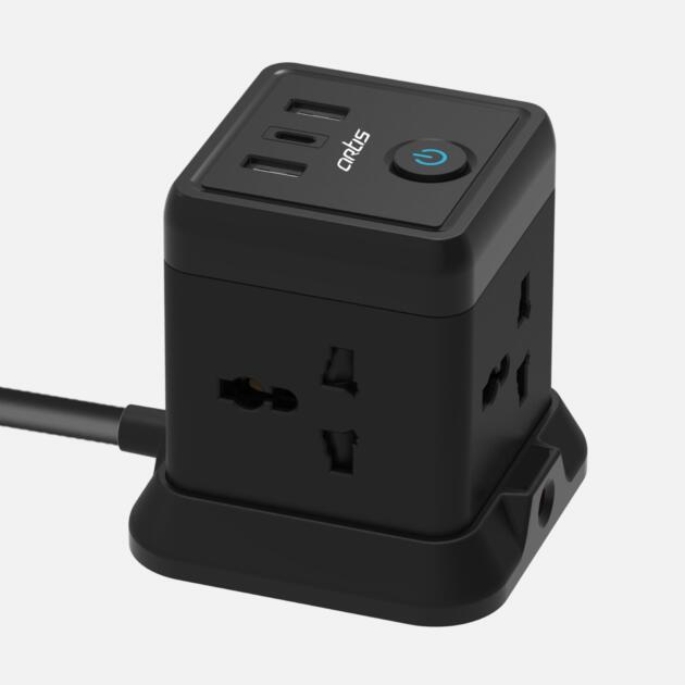 AR-4SS-3USBCB 4 Universal Sockets with 2 USB Ports & 1 USB Type C Port with Circuit Breaker Surge Protector (Black)