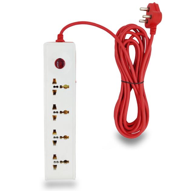 5 Meter Long Cable Power Extension Board with 4 Universal Socket and 1 Switch Surge Protector Board for Computer/Laptop/Fridge 4 Socket Extension Boards (White)