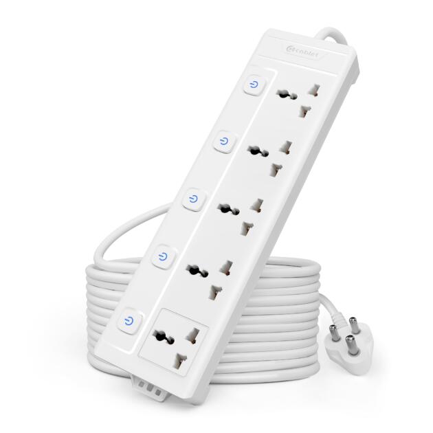 Extension Board 2500W 10A | 5 Universal Multi Plug Socket with Individual Switches | 4.5 Meter Heavy Duty Cord | LED Indicator, Power Strip & Spike Guard for Home & Office Use