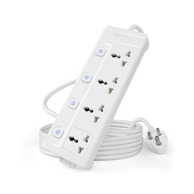 250 Volts Extension Board 2500W 10A, 4 Universal Sockets, Individual Switches, 1.8M Heavy Duty Copper Wire, LED Indicator, Power Strip for Home and Office Use