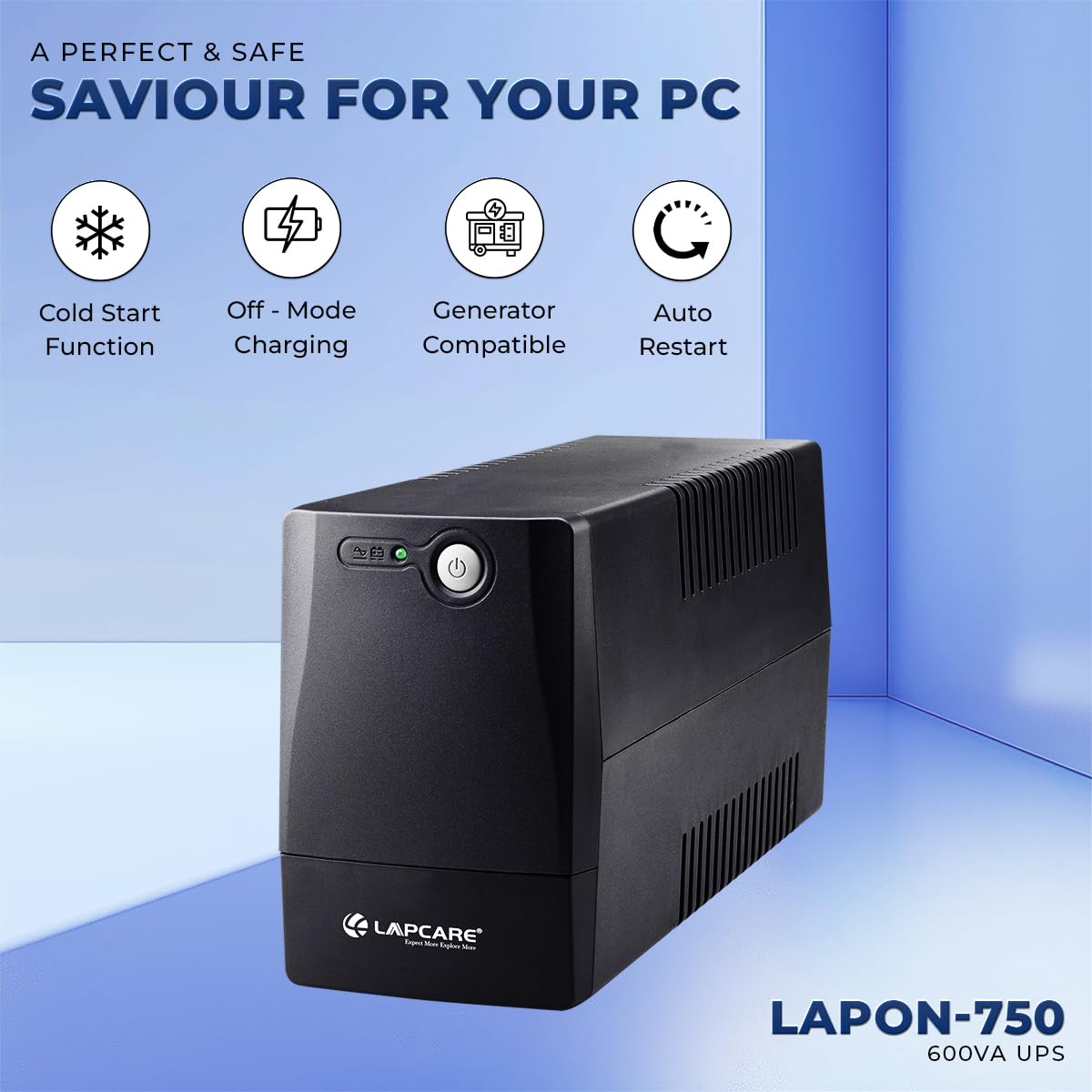 Lapon-750 600VA /360W, 230V, UPS System, an Ideal Power Backup & Protection for Home Office, Desktop PC & Home Electronics, Lead Acid Battery, Black - Image 2