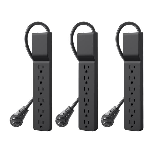 Surge Protector with 6 AC Multiple Outputs - Flat Rotary Plug 1.8m Long Heavy Duty Extension Cord for Home, Office, Travel, Computer Desktop and Charging Stone (600