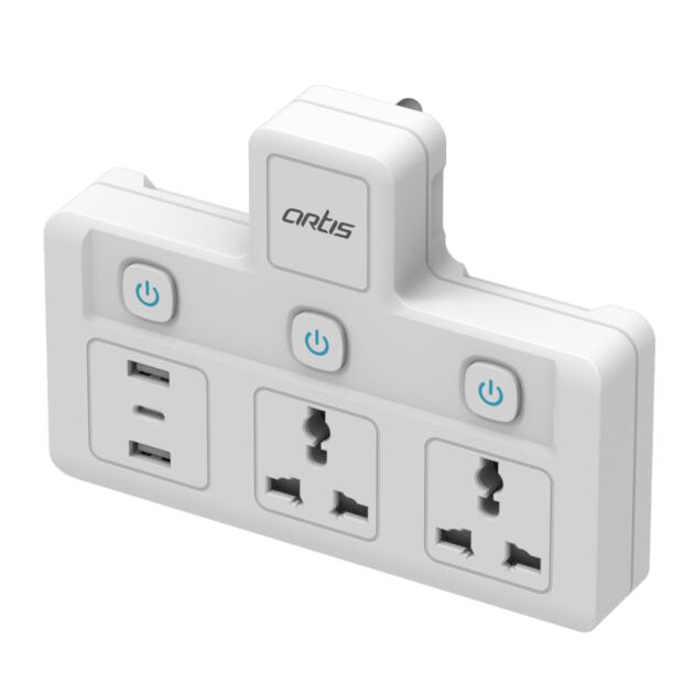 AR-2MS-3USBC 2 Universal Sockets with 2 USB Ports & 1 USB Type C Port with Multi Switch & Surge Protector