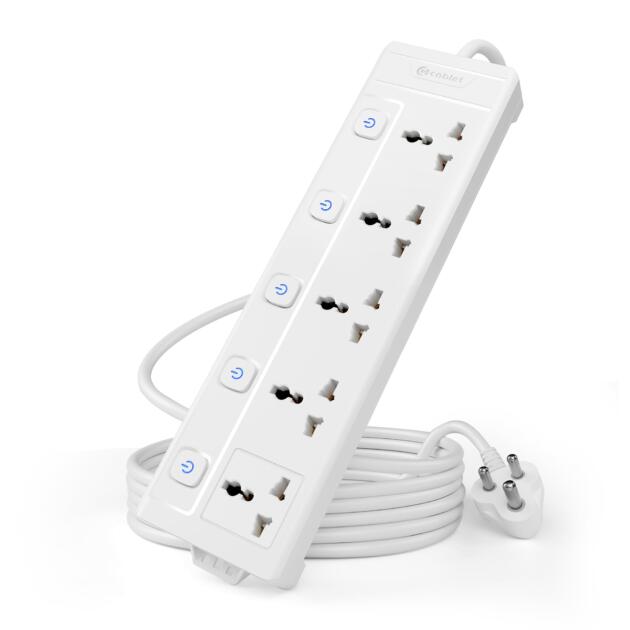 Extension Board 2500W 10A | 5 Universal Multi Plug Socket with Individual Switches | 1.8 Meter Heavy Duty Cord | LED Indicator, Power Strip & Spike Guard for Home & Office Use