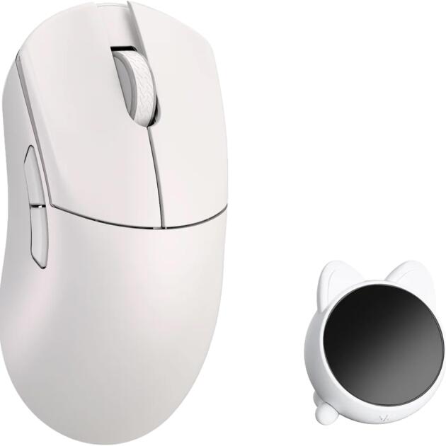 WLMOUSE Huan 48g Ultra-Lightweight Magnesium Alloy Gaming Mouse,8K Voice & Display Receiver, Dual 8K Wireless/Wired, PAW3950HS Sensor, RGB Wheel Lighting, Nordic 54H20 (White(OM Switch))