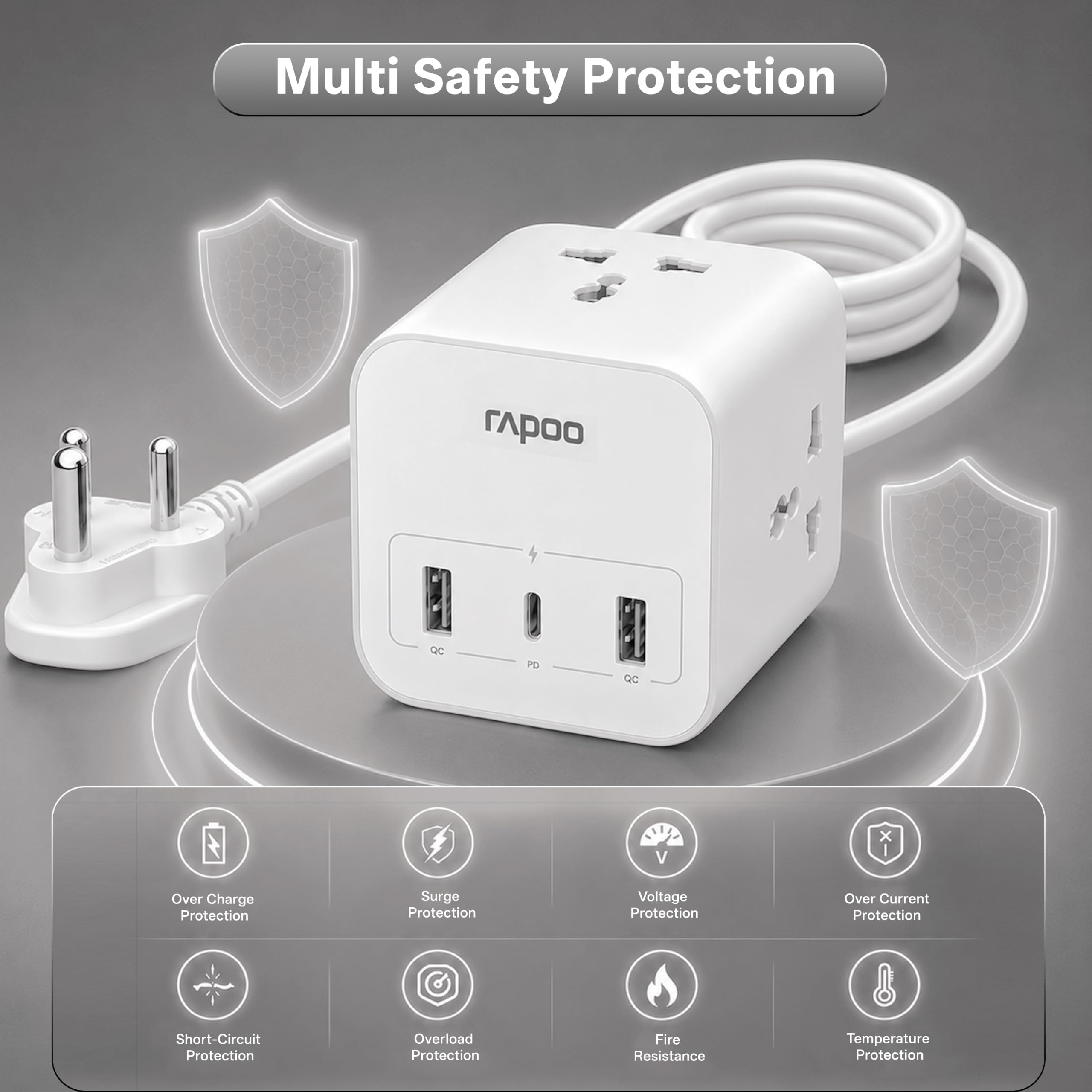 SP30 6in1, Heavy Duty Power Extension, 3 AC Socket, 2 USB A, 1 Type C - Image 2