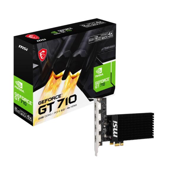 GeForce GT 710 2GD3H 4HDMI Graphic Card - NVIDIA GeForce GT 710 GPU, 2GB DDR3 64-bit Memory, PCI Express Gen 2.0 x1 Interface, Upto 954 MHz
