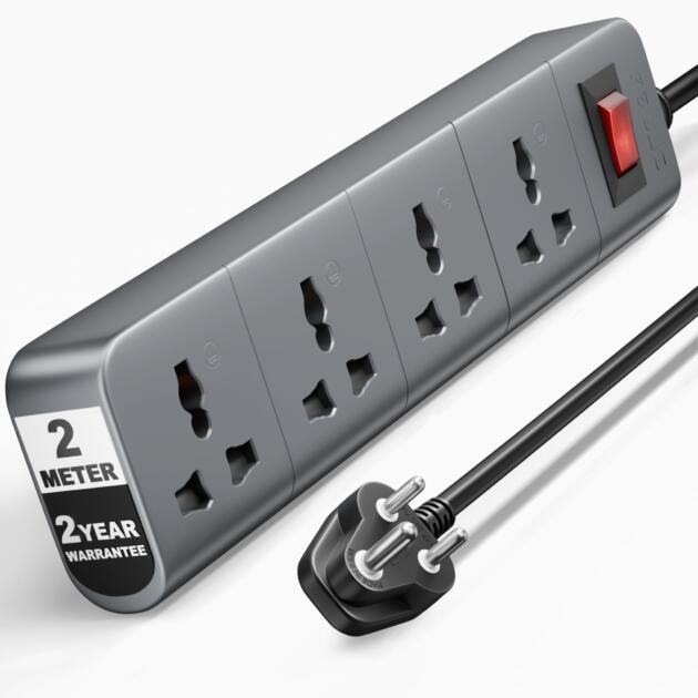 Surge Protector, 4 Universal Sockets with Individual Switch, 2 Meter 6.5 Feet Long Cable, Extension Board Cord, Automatic Overload Protection, Fireproof Power Strip Switch Board, Spike Guard
