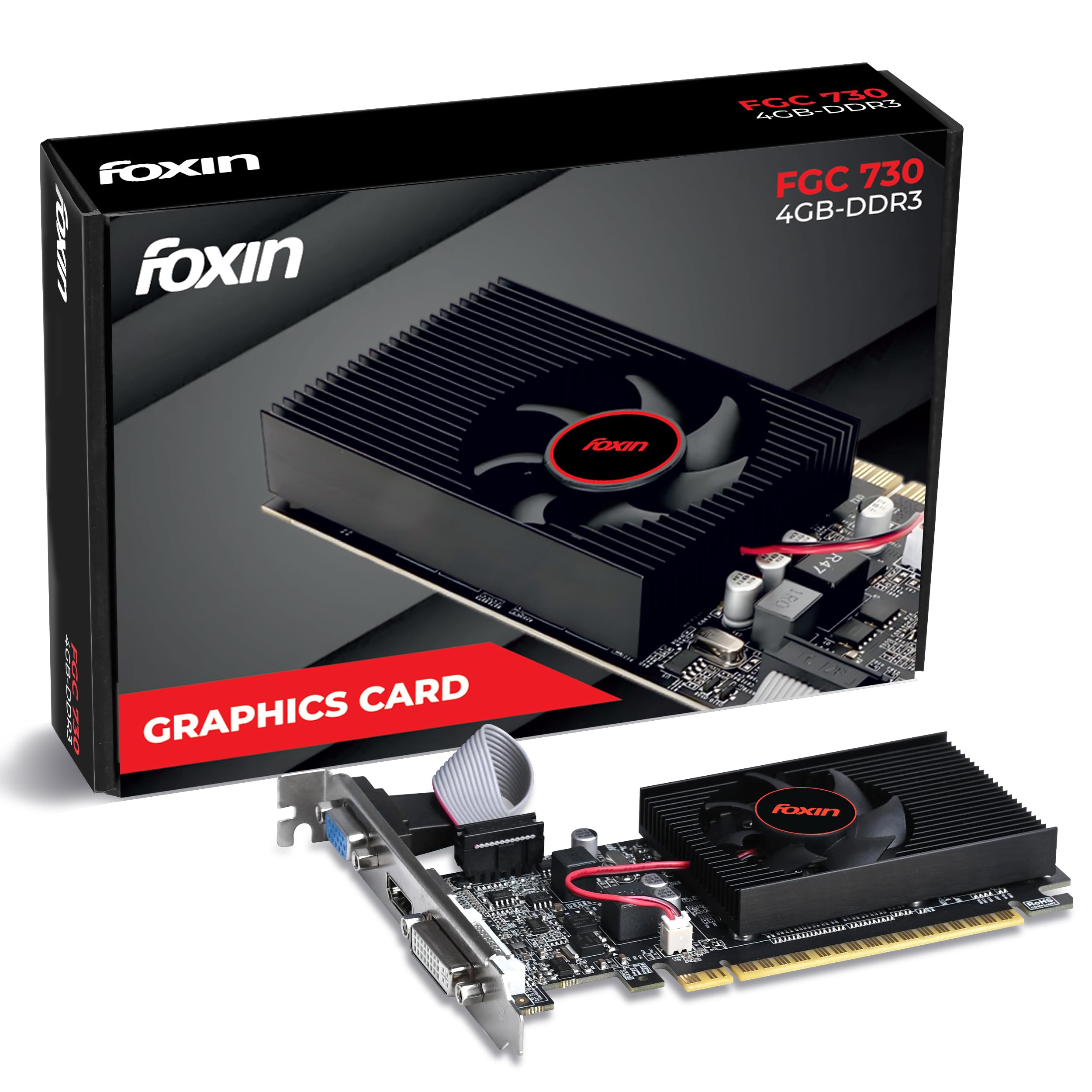 Foxin GT 730 Graphics Card 4GB DDR3 128-Bit | PCIe 2.0 Desktop GPU with HDMI DVI VGA Output | Physx Support | Heatsink Cooling Fan | High Efficiency Graphics Card (Black)