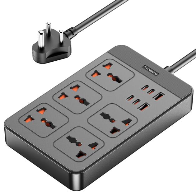 Extension Board, 4 Type C, 2 USB, 5 International Power Sockets, 2500W Output, Long Cable, Wall Mount Option, Supports Laptop Charging for Office, Home Appliances (SmartStrip 2 Pro, Black)