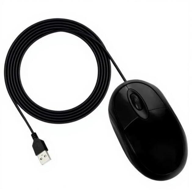 USB Optical Mouse, Black, Wired Computer Mouse with Long Cable, Ergonomic Design for Desktop PC and Laptop