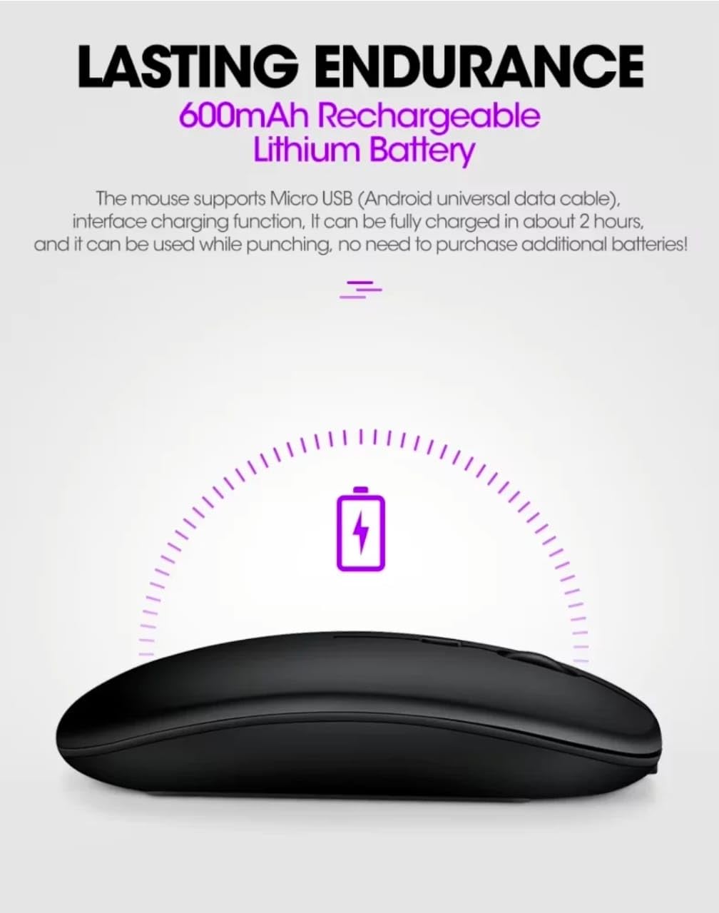Wireless Mouse, Bluetooth and 2.4G Dual Mode, Rechargeable (Black) - Image 4