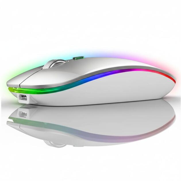 Slim Wireless Mouse with Rechargeable Battery | Dual Mode BT + 2.4GHz Mouse | Silent Click | 800/1200/1600 DPI Adjustable | Multicolor LED | Lightweight Ergonomic Mouse for Laptop & PC