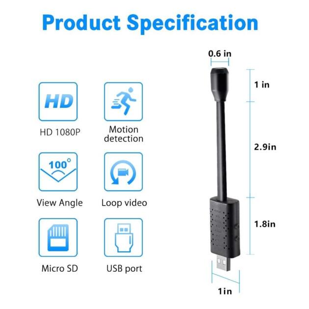 Wi-Fi USB Camera Full HD 1080P Mini Surveillance Camera with Night Vision Motion Detection Flexible Neck for Indoor/Outdoor Home Office