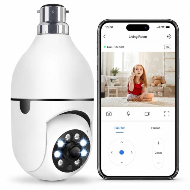 Eyetech 4Mp WiFi Bulb CCTV Camera for Home Security | 360° Rotation | Color Night Vision | Motion Detection Two-Way Audio | Wireless Light Bulb Camera with Mobile App V380 Pro (Heavy Light Camera)