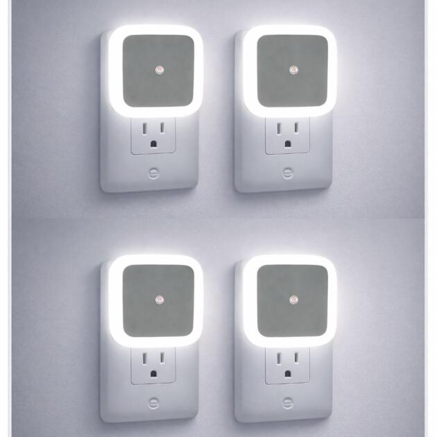 Decora Homes Smart Automatic Light On Off Sensor Night Lamp, Plug-in LED Bed Side Light, Dimmable Warm White Night Light for Bedroom, Kitchen, Bathroom, Stairs - Pack of 4