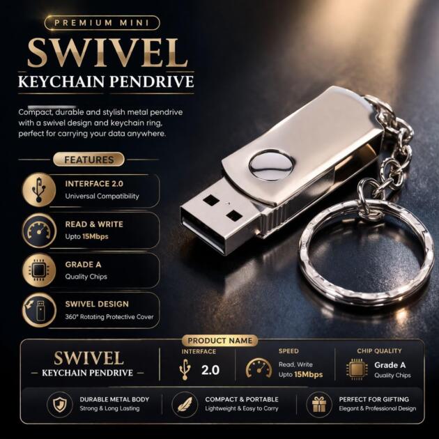 SippyTales~ 128GB, Flash Drive with Keychain, Silver, Swivel Design, Portable Storage, 2.0, High Speed Data Transfer, Upto 15MBPS, Pendrive for Laptop, PC, Car