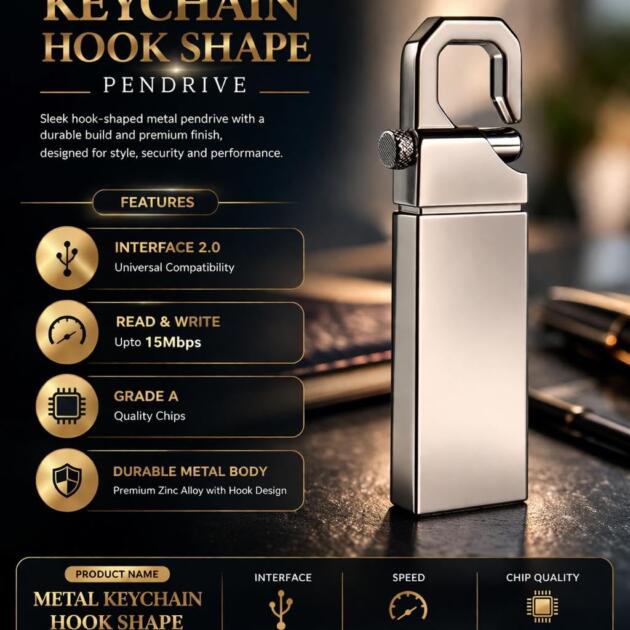 SippyTales® 64GB Hook Metal Pendrive USB 2.0 | Keychain Flash Drive High Speed Storage | Bulk Pendrive for Corporate Gifting & Promotional Use | Affordable Budget USB Drive
