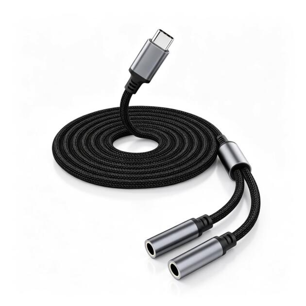 0.5M Type C to Dual 3.5mm Headphone Splitter with High Res DAC Chip