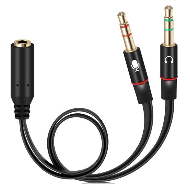 Gold Plated 3.5 mm Headphone Splitter for Computer 2 Male to 1 Female 3.5mm Headphone Mic Audio Y Splitter Cable Smartphone Headset to PC Adapter – (Black,20cm)